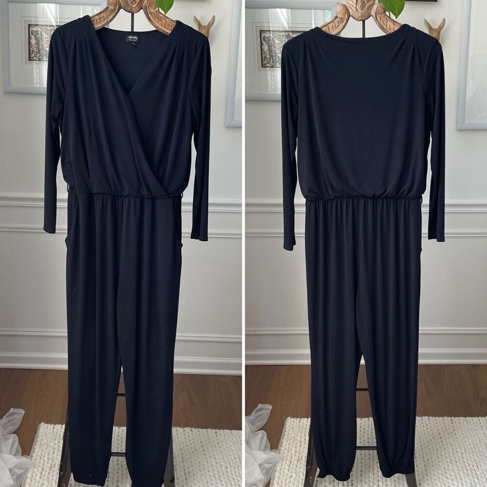 Nicole Miller Stretchy Poly Spandex Crossfront Jumpsuit Black Special Occasion L